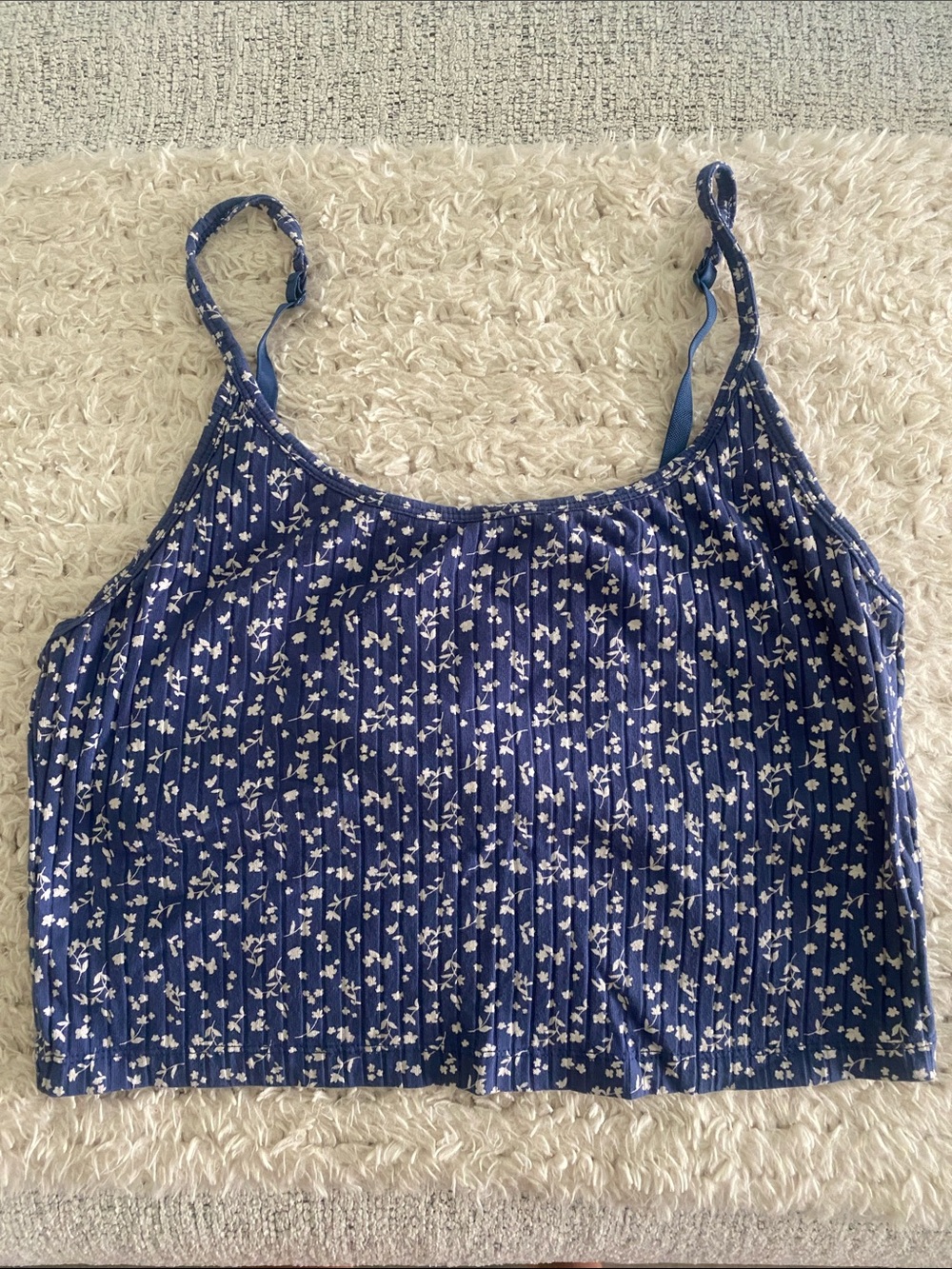 Old Navy Navy Blue Floral Ribbed Cami - Size Large